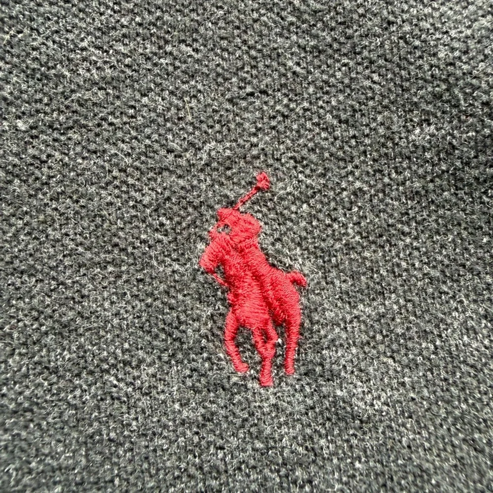 Polo Ralph Lauren Mens Gray Long Sleeve Polo Shirt Custom Fit Red Pony Large